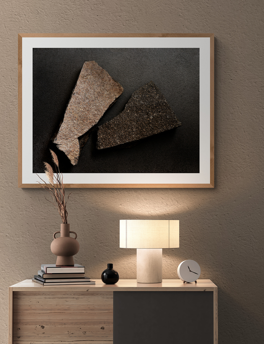 Abstraction of two slabs on a dark background